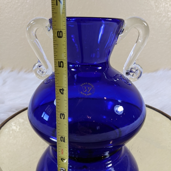 Polish Cobalt Blue Vase Art Glass Hand Blown  Double Handle - Picture 2 of 7